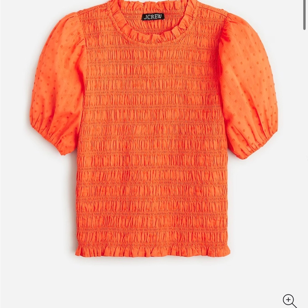 NWT J.Crew Orange Smocked Short Sleeve Blouse - Picture 4 of 4